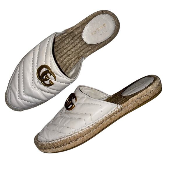 Gucci Quilted White Marmont Espadrille Mules Size 38 - Picture 1 of 12